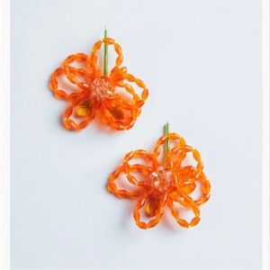 Zara Orange Beaded Flower Drop Earrings